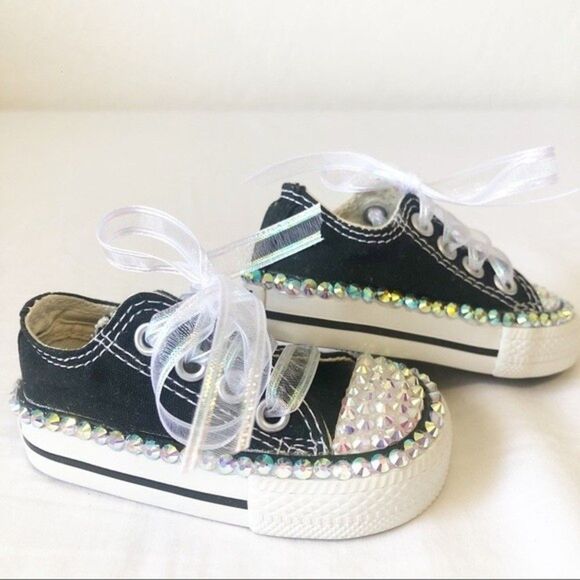 Embellished Converse Sneakers Size 2 (Baby) Carefully hand decorated - Picture 6 of 8